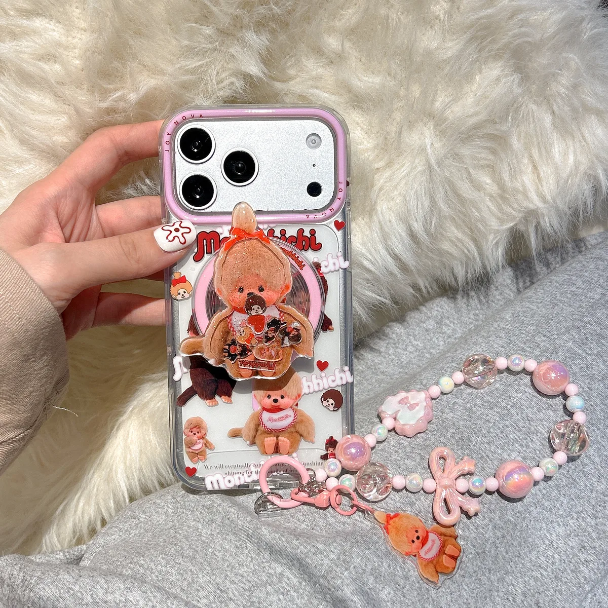 Monchhichi Clear Phone Case Charm Set for iPhone 17 16 15 14 13 Pro Max